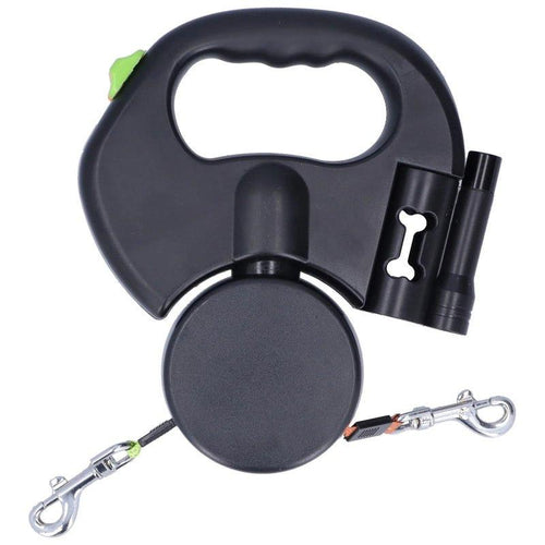 2 - in - 1 Retractable Double Dog Leash with LED Flashlight & Waste Bag Dispenser - TailTrove™