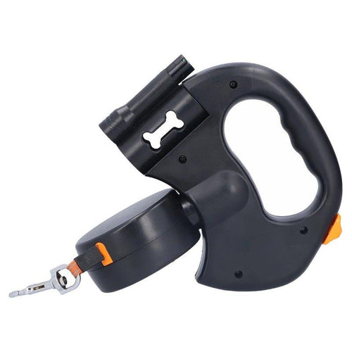 2 - in - 1 Retractable Double Dog Leash with LED Flashlight & Waste Bag Dispenser - TailTrove™