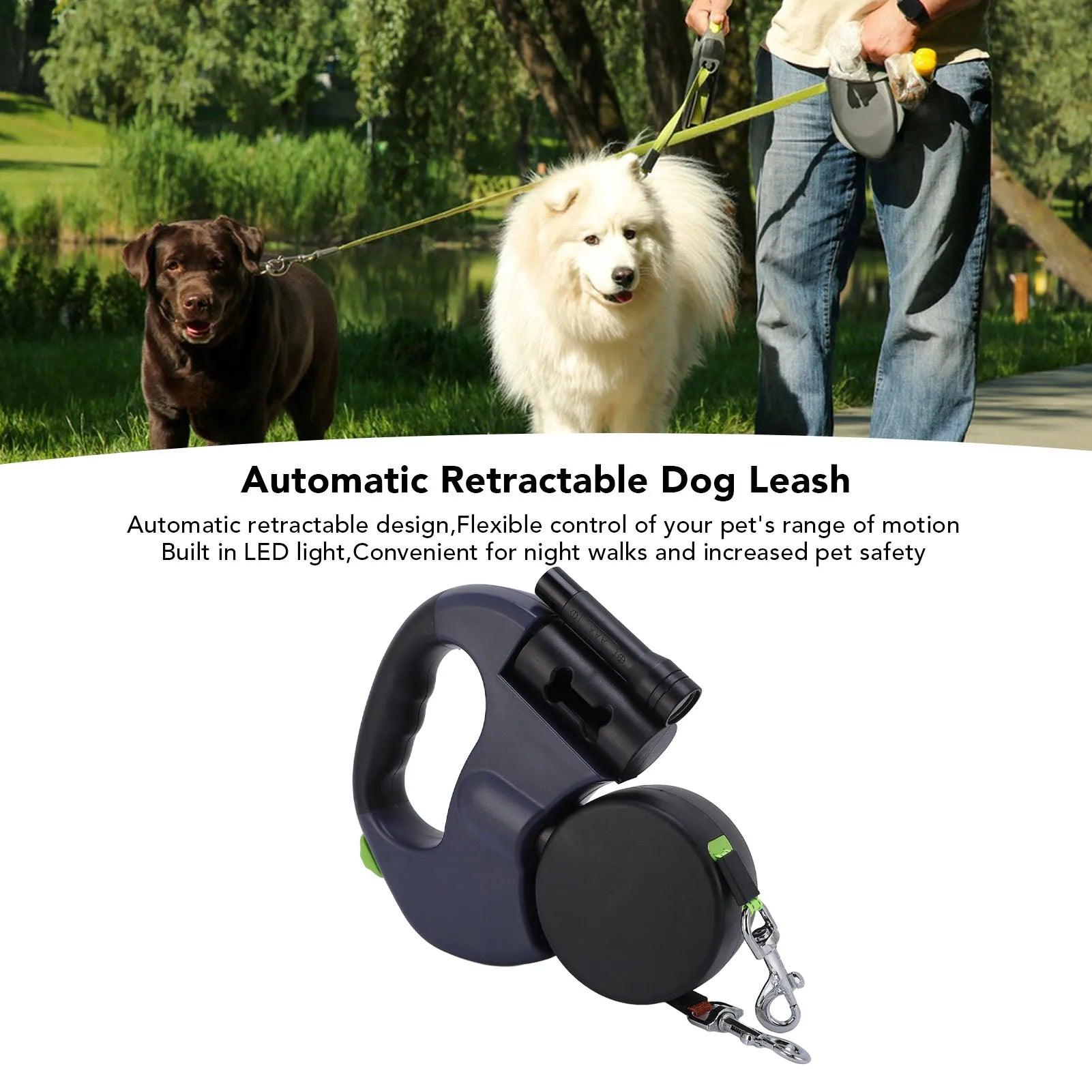 Automatic Retractable Dog Leash Built in LED Light Stretch Resistant Comfortable Grip Pet Traction Leash for Medium Small Dogs - TailTrove™