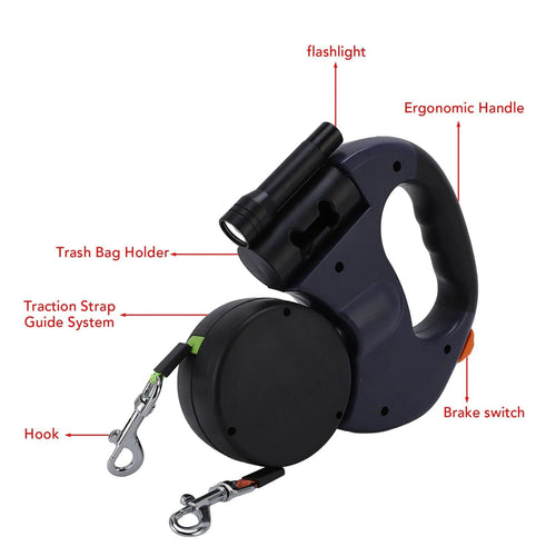 Automatic Retractable Dog Leash Built in LED Light Stretch Resistant Comfortable Grip Pet Traction Leash for Medium Small Dogs - TailTrove™