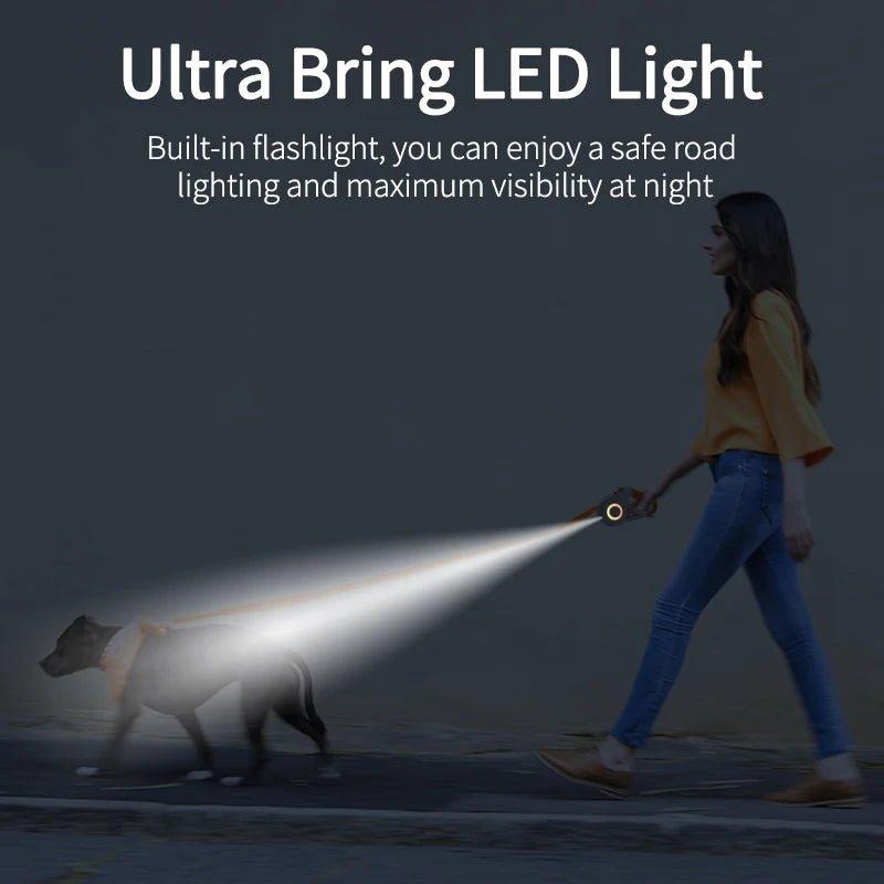 ROJECO Retractable Dog Leash with LED Light – 5M Tangle - Free Lead for Night Walks - TailTrove™