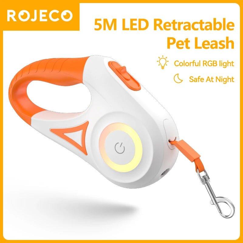ROJECO Retractable Dog Leash with LED Light – 5M Tangle - Free Lead for Night Walks - TailTrove™